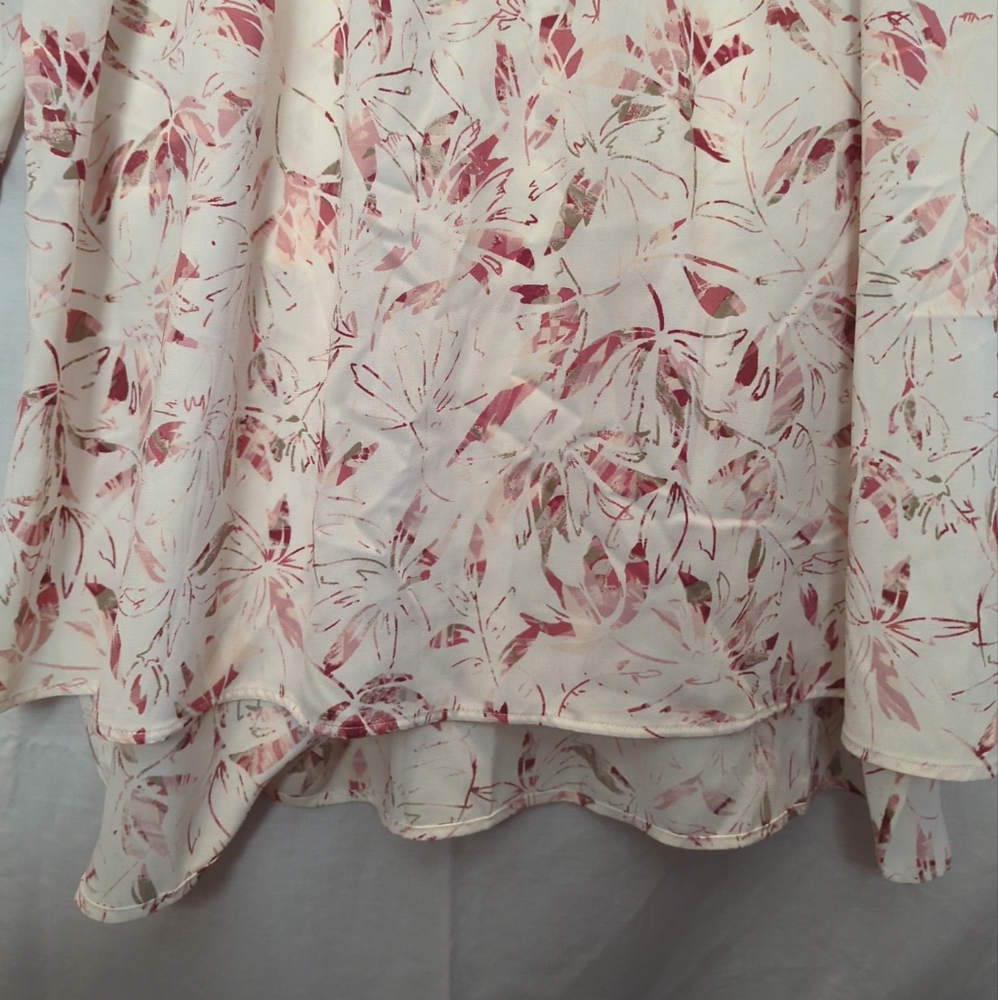 Women's Kaari Blue Round Ruffleneck Size 2X Long Ruffle Sleeve Floral Cream Pink - Picture 10 of 15